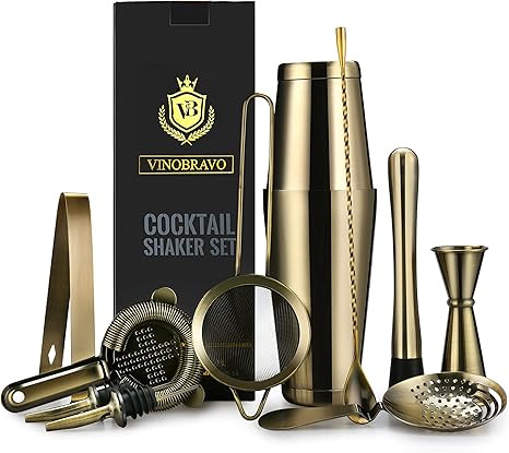 11-Piece Bartender Kit Boston Cocktail Shaker Bar Set by VinoBravo : 2 Weighted Shaker Tins, Stra... | Amazon (US)