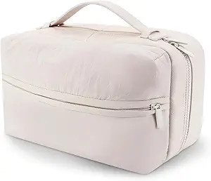 Cessfle Makeup Bag 2 Layer Puffy Makeup Bag Large Cosmetic Bag Waterproof Leather Travel Makeup B... | Amazon (US)