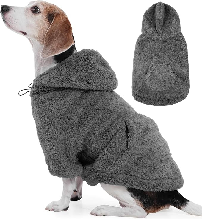 IDOMIK Fuzzy Dog Sweater with Adjustable Hood, Warm Fleece Dog Sweater Hoodie with Harness Hole &... | Amazon (US)