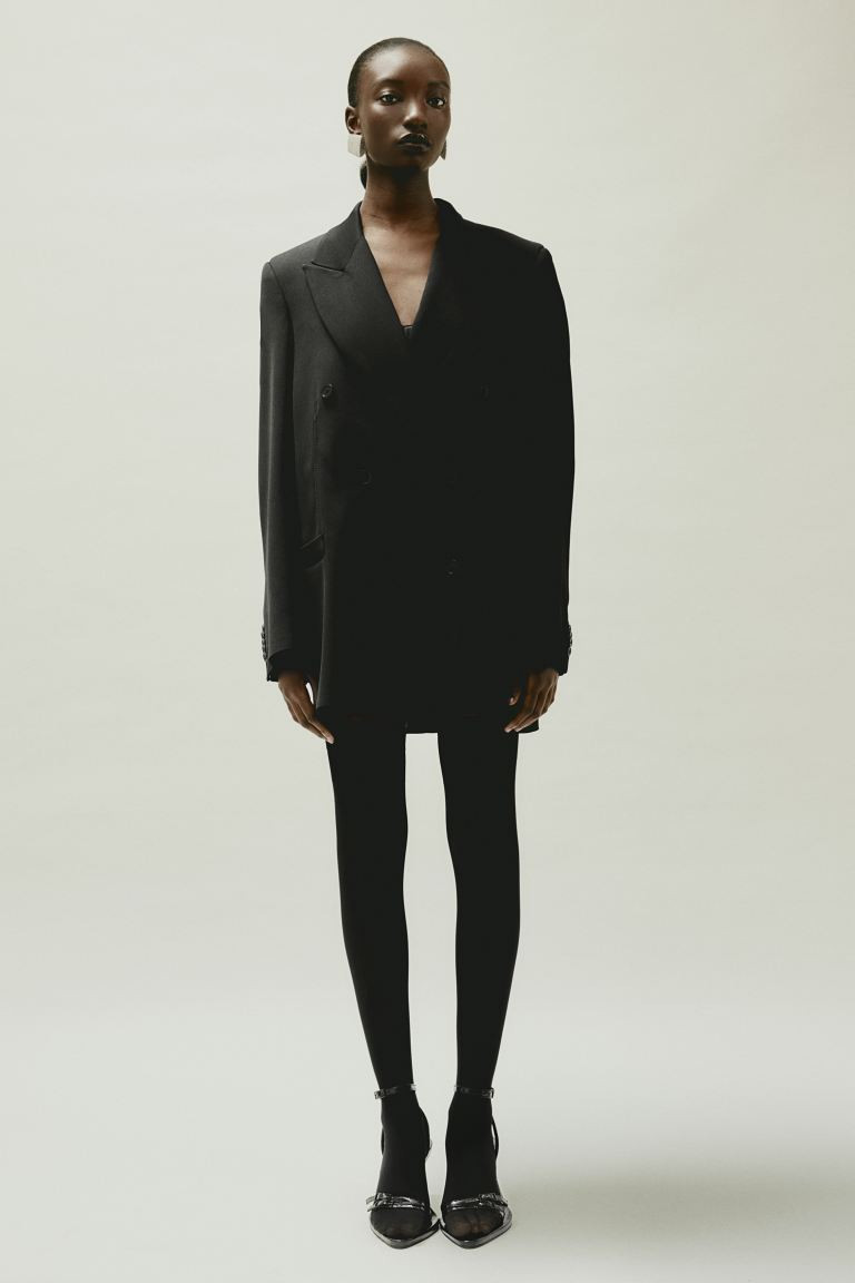 Oversized Wool Blend Blazer - Long sleeve - Regular length - Black - Ladies | H&M AU | H&M (AU)