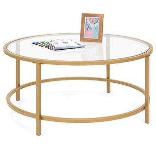 Round Tempered Glass Coffee Table w/ Steel Frame - 36in | Best Choice Products 