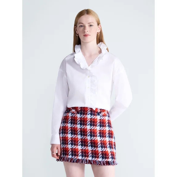 Free Assembly Women's and Women's Plus Ruffle Neck Cotton Top, Sizes XS-4X | Walmart (US)