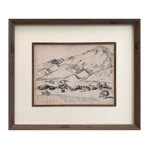 Glass Framed Mountain Sketch I Printed Wall Art, 25x21 | At Home