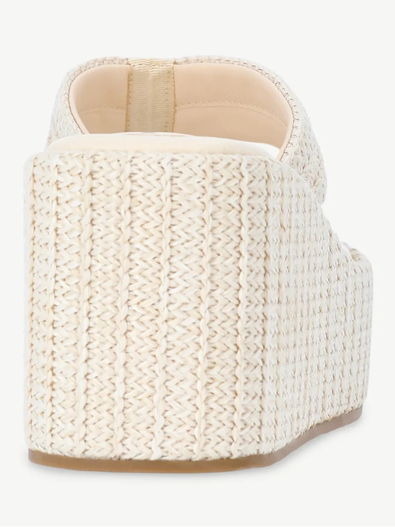 No Boundaries Raffia Platform Thong Sandals, Women's | Walmart (US)