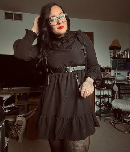 Grill Neck Ruffle Dress x Harness x NYX Stamina Lip Stick x Doc Martin Boots 

#LTKfit #LTKHoliday #LTKbeauty