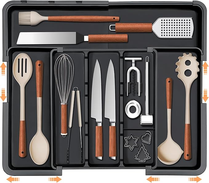 Large Utensil Drawer Organizer Expandable Silverware Organizer for Kitchen Drawer Adjustable Cook... | Amazon (US)