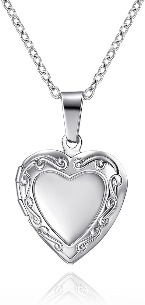 Rnivida Flowers Heart Locket Necklace for Women, Hold Photo Pictures Locket, 18 Inches | Amazon (US)