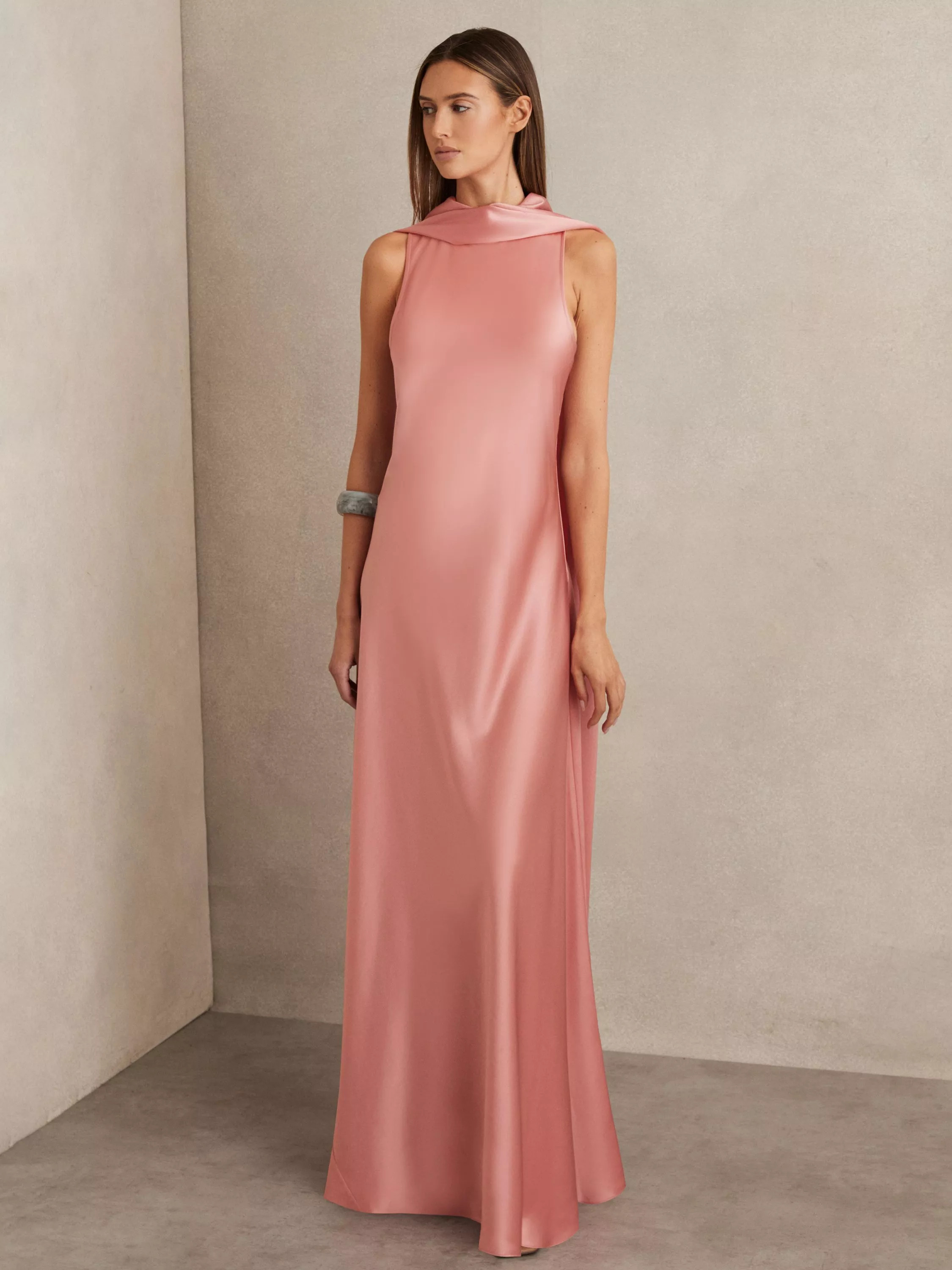 Reiss Petite Fae Cape Back Maxi Dress, Pink | John Lewis (UK)