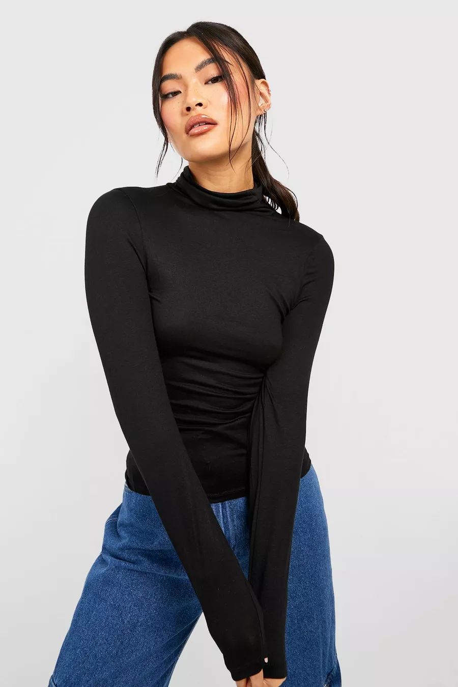 Turtleneck Jersey Long Sleeve Top | Boohoo.com (US & CA)