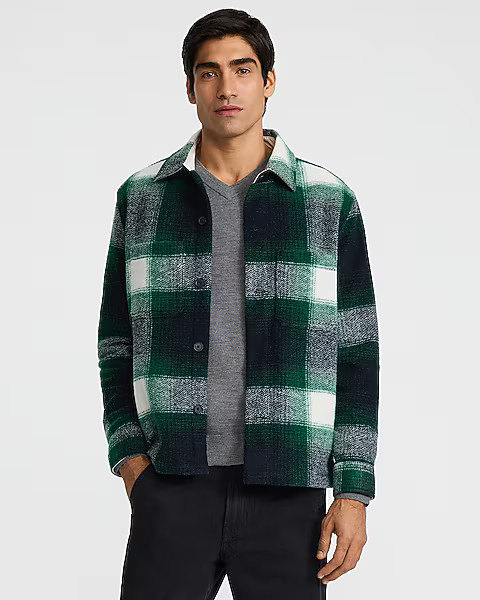 Plaid Double Patch Pocket Flannel Shirt Jacket | Express