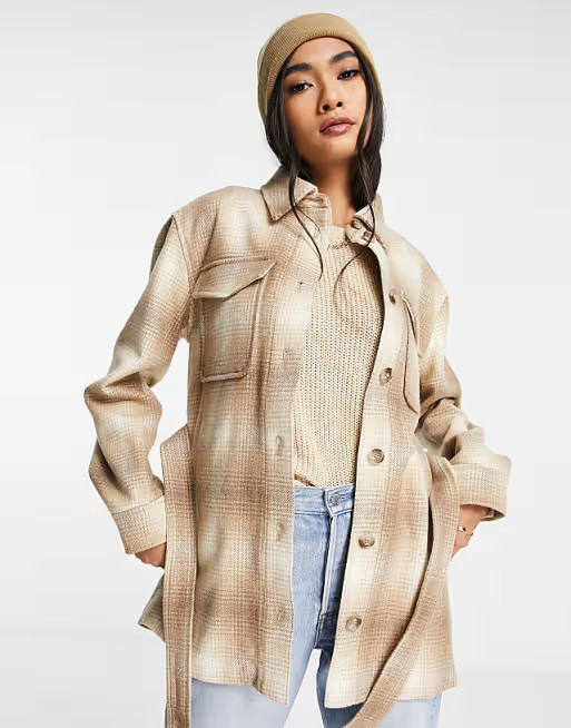 & Other Stories check print overshirt jacket in beige | ASOS | ASOS (Global)
