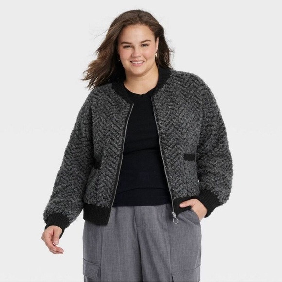 A New Day Women's Charcoal Gray Lady Bomber Jacket Size XS | Poshmark
