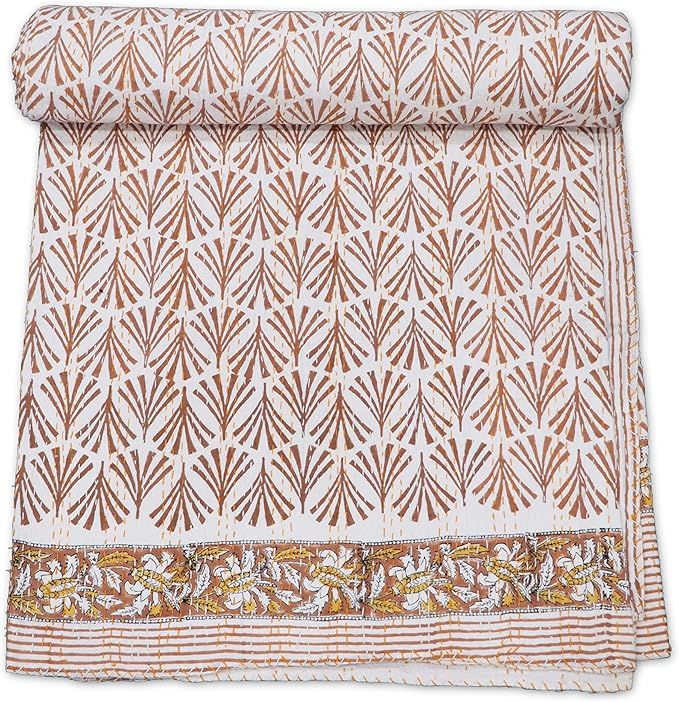 Cotton Kantha Quilt Block Printed Kantha Bed Cover Indian Kantha Bedspread Handmade Kantha Blanke... | Amazon (US)