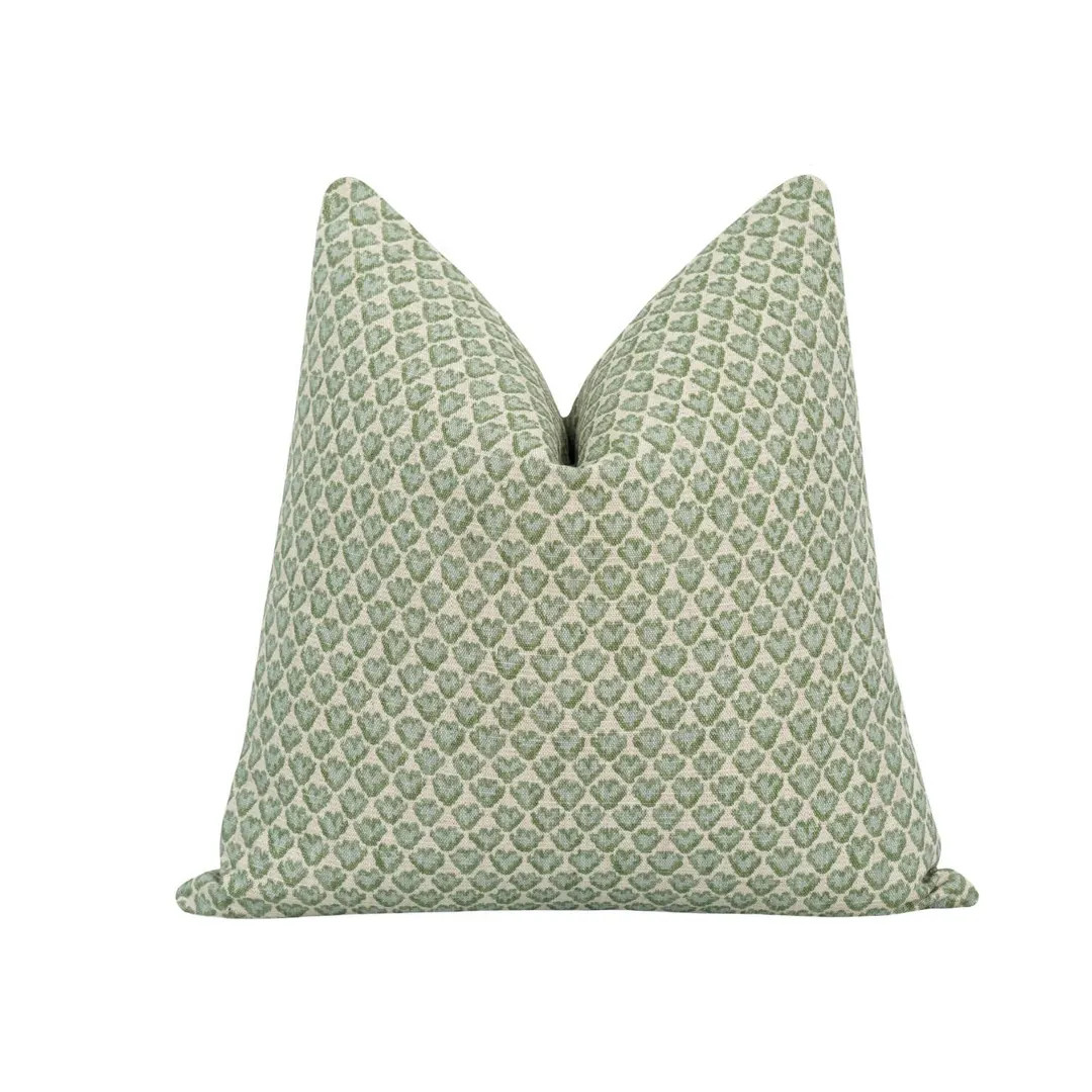 Green, Blue, and Natural Pillow Cover - Decorative Leaf Pattern - Elegant Spring Accent for Cotta... | Etsy (US)