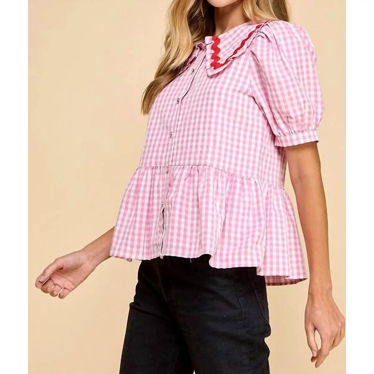 Women's Treasured Mots Gingham Peplum Top - TCEC | Target