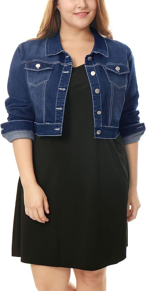 uxcell Women's Plus Size Button Closed Cropped Denim Jackets Stitching 2025 | Amazon (US)