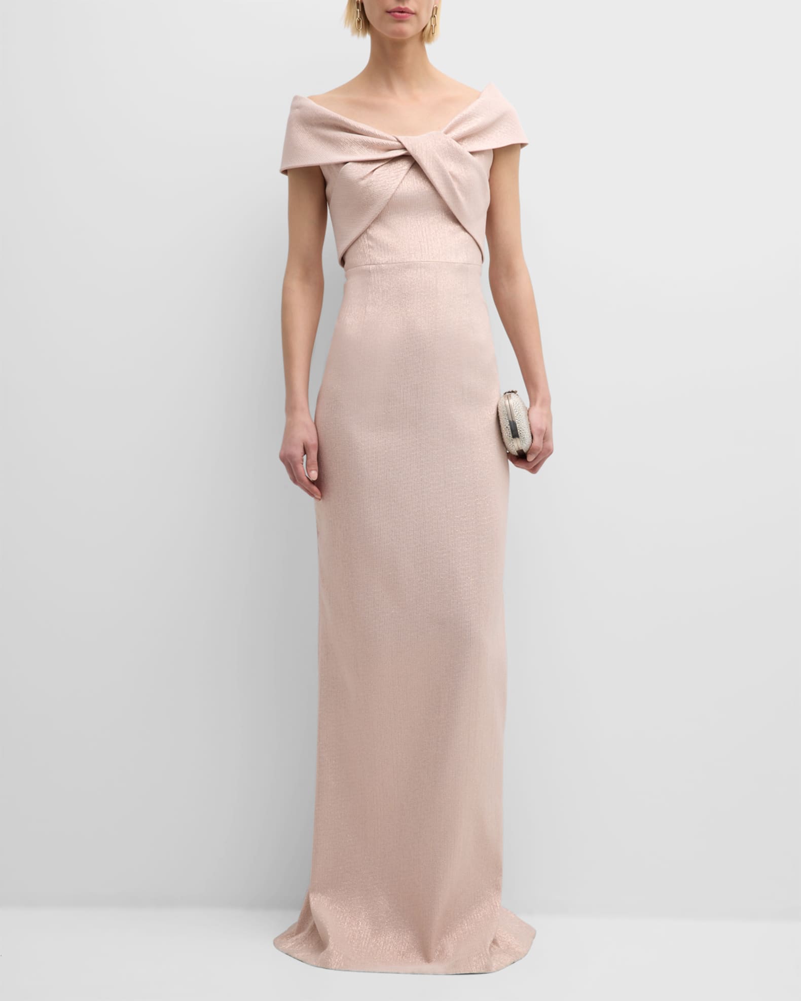 Jacquard Off-Shoulder Twist Gown | Neiman Marcus
