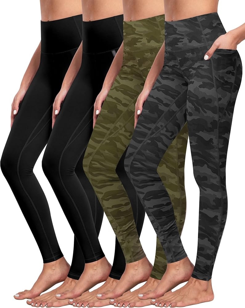 NORMOV 4 Packs Yoga Leggings with Pockets for Women, Soft High Waisted Tummy Control Workout Pant... | Amazon (US)
