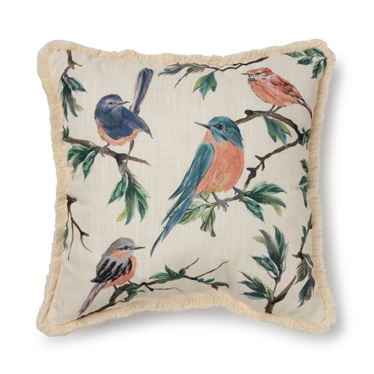 Mainstays Printed Bird Decorative Square Pillow, 18x18, Multi-color, Single count | Walmart (US)