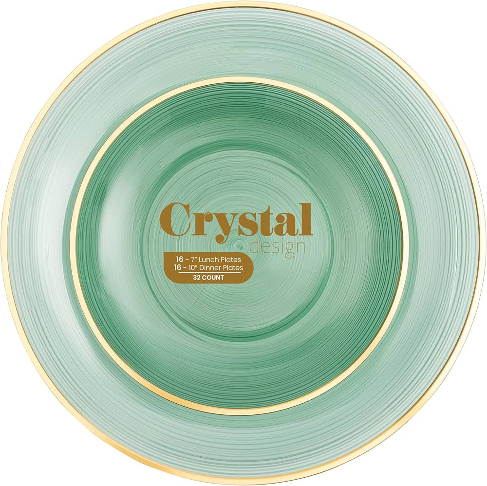 PLASTICPRO 32 Pieces Crystal Design Plastic Plates Combo Pack 7 inch and 10 inch Gold Rim Elegant... | Amazon (US)