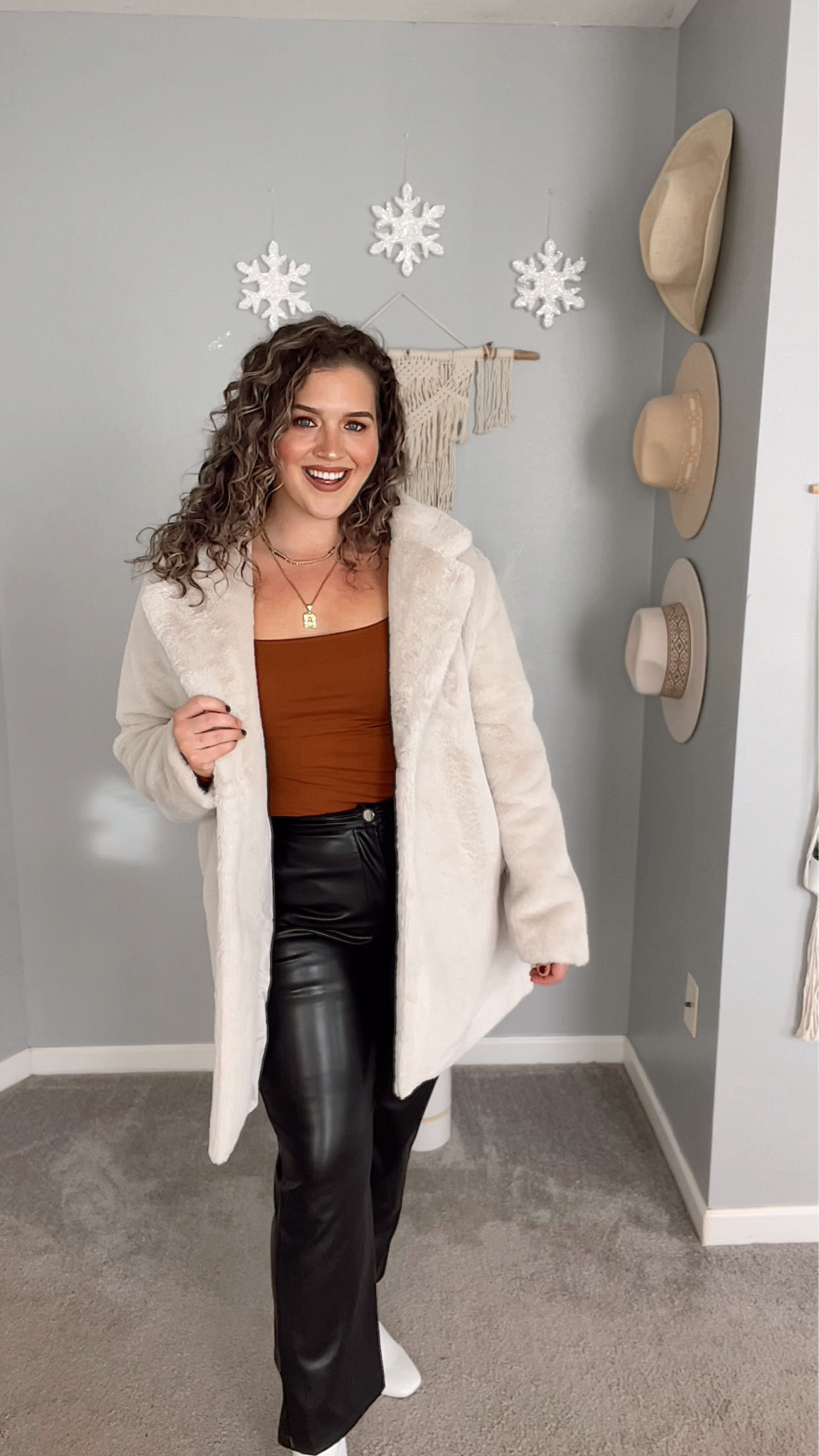 Midsize Winter OOTD 🤍
Jacket: L (discount: ASHLEYBEHRENDS)
Bodysuit: L
Pants: XL
#midsizeoutfits #ootd #casualoutfits #shopsmall #smallbiz #jacket #coat #outerwear #bodysuit #pants #leather #veganleather #leatherpants #furcoat #boots #booties #necklace #jewelry #casualstyle #outfitinspo #fallfashion #winterfashion 

#LTKHoliday #LTKSeasonal #LTKcurves