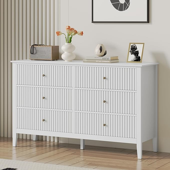 RoyalCraft White 6 Drawer Dresser for Bedroom, Fluted Painted Wood Chest of Drawers, Modern TV St... | Amazon (US)