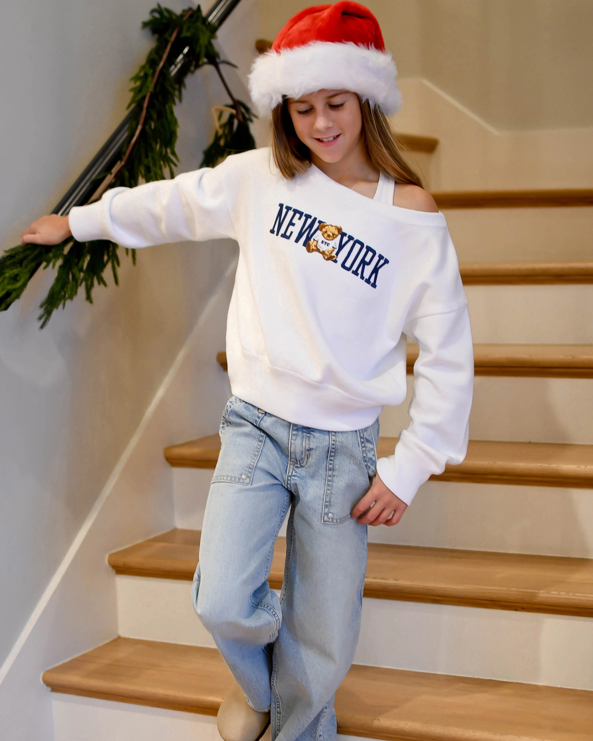 off-the-shoulder graphic crew sweatshirt | Abercrombie & Fitch (US)