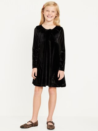 Long-Sleeve Tie-Neck Velvet Swing Dress for Girls | Old Navy (US)
