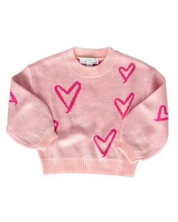Crawford Bubble Sleeve Sweater - Pink Hearts | Bailey's Blossoms