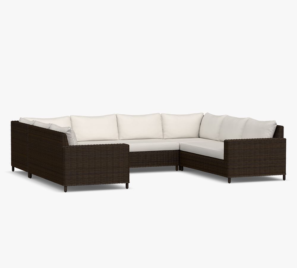 Torrey All-Weather Wicker 5-Piece Square Arm Loveseat U-Shaped Sectional | Pottery Barn (US)