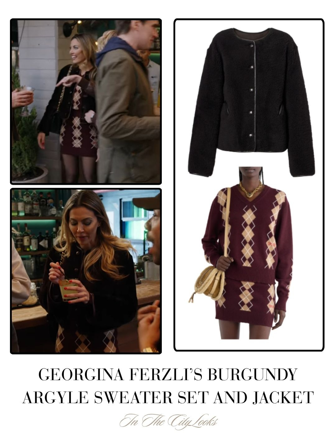 Georgina Ferzli's Burgundy Argyle Sweater and Skirt Set 

 