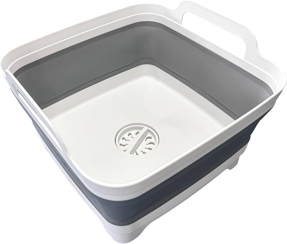9L (2.4Gal) Dish Basin Collapsible with Drain Plug Carry Handles,Kitchen Storage Tray Dish Wash B... | Amazon (US)
