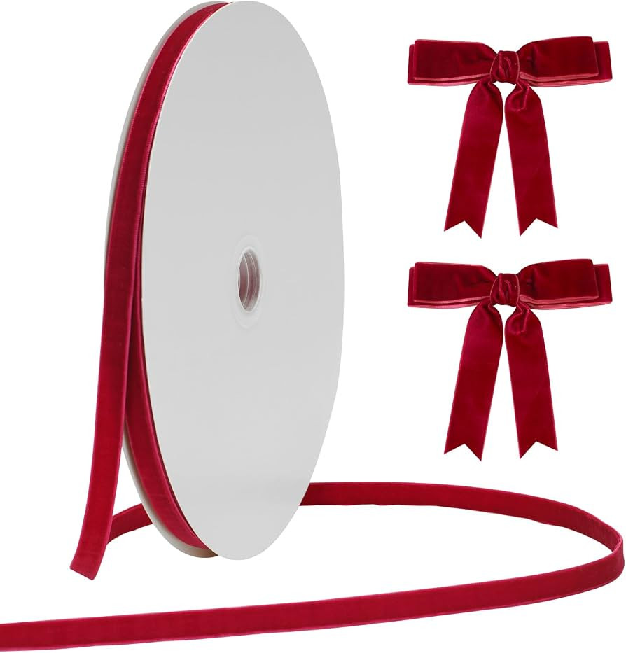 Anwyll Velvet Ribbon,3/8Inch × 25Yard Double-Sided Vintage Red Velvet Ribbon,Velvet Christmas Ri... | Amazon (US)