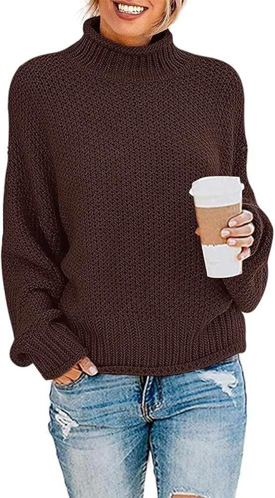 ZESICA Women's Turtleneck Batwing Sleeve Loose Oversized Chunky Knitted Pullover Sweater Jumper Tops | Amazon (US)