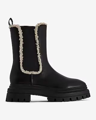 Shearling Tipped Gore Lug Sole Ankle Boots | Express