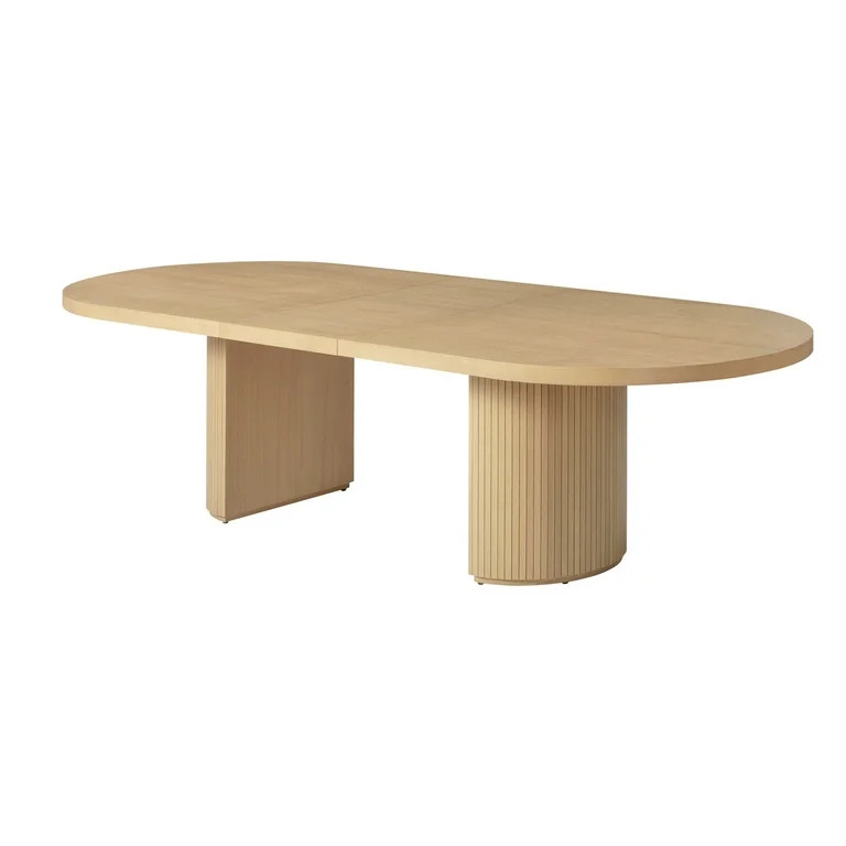 Extendable 90-110 Inch Oval Dining Table, Mid Century Modern Pedestal, Light Oak Finish | Walmart (US)