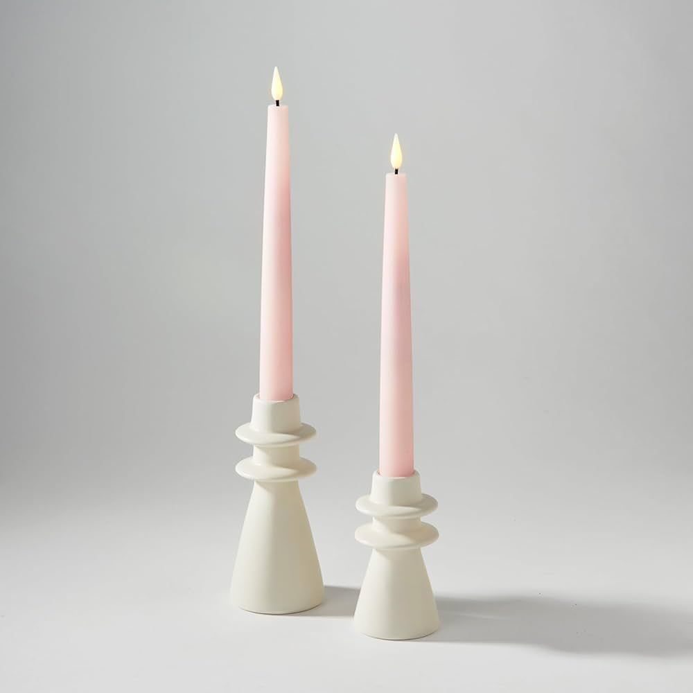 LampLust Taper Candle Holders for Candlesticks, Set of 2 Candle Holder, 4in and 6in, Ivory Candle... | Amazon (US)
