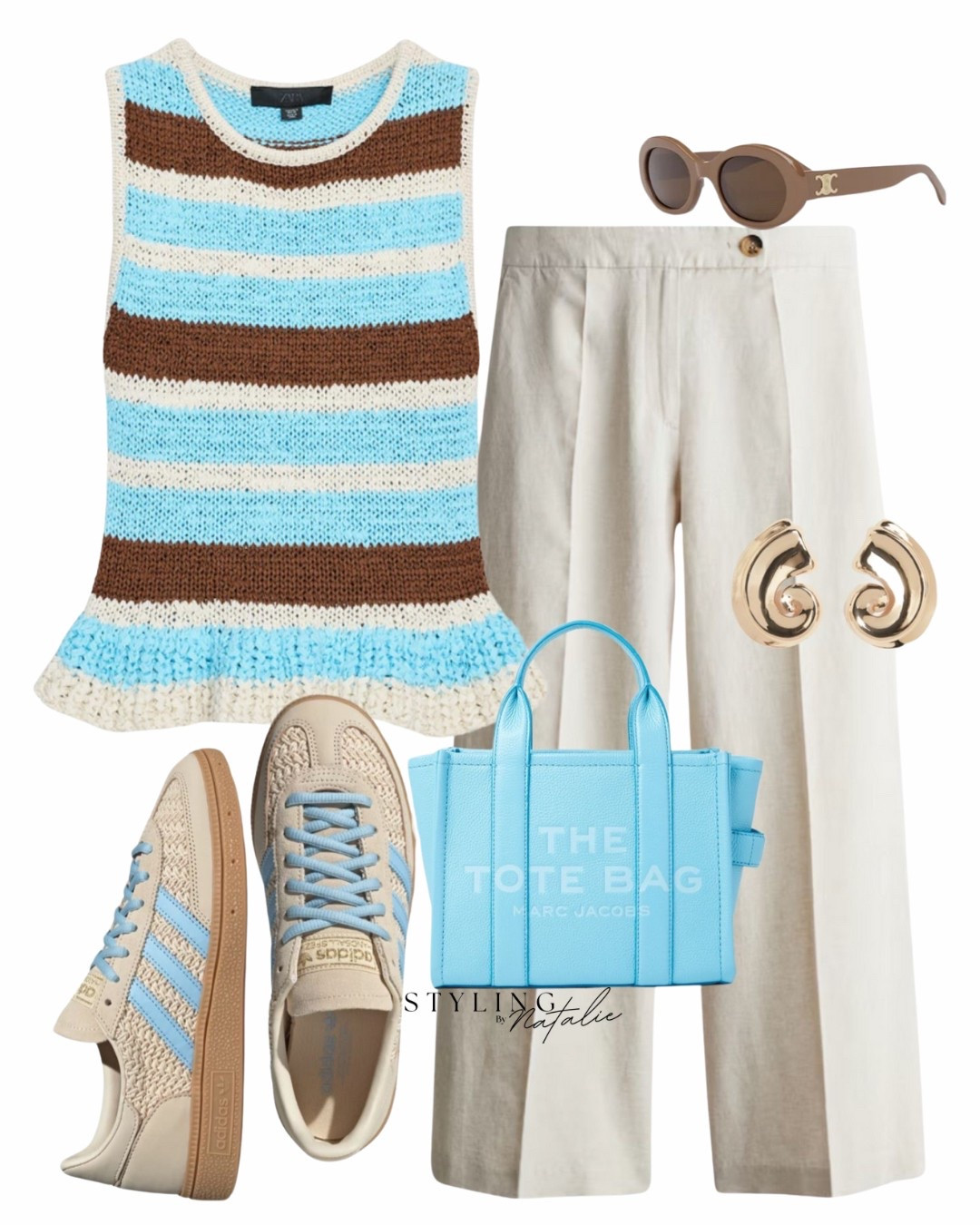 New Adidas Spezials- Stripe crochet top, wide leg linen trousers, blue tote bag, seashell earrings, Celine Sunglasses & raffia Adidas sneakers. 
Zara, blue outfit, summer outfit, casual chic

#LTKuk #LTKshoes #LTKstyletip