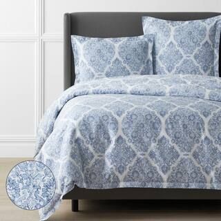 The Company Store Legends Luxury Royal Damask Blue/White Twin Sateen Cotton Duvet Cover | The Home Depot