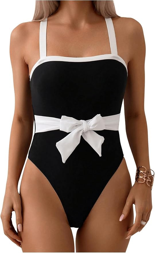 Milumia Women's Color Block One Piece Swimsuits Bow Front High Waist Monokini Swimwear | Amazon (US)