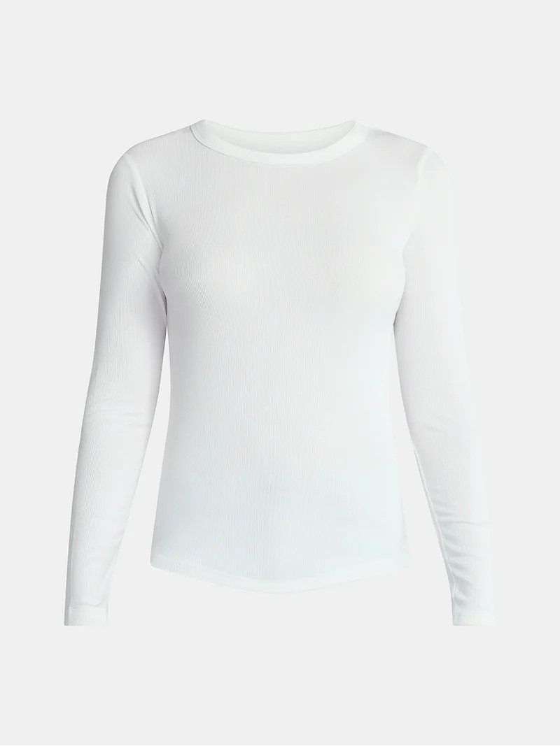 No Boundaries Ribbed Crewneck Tee with Long Sleeves, Women's & Women's Plus XXS-4X | Walmart (US)