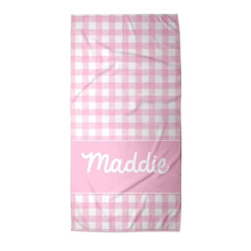 Girls Love A Monogram Personalized Pink Blue Gingham Beach Towels for Adults, Monogrammed SwimmingTowels, Custom Pink Blue Beach Towels (Gingham 24, Adult) | Amazon (US)