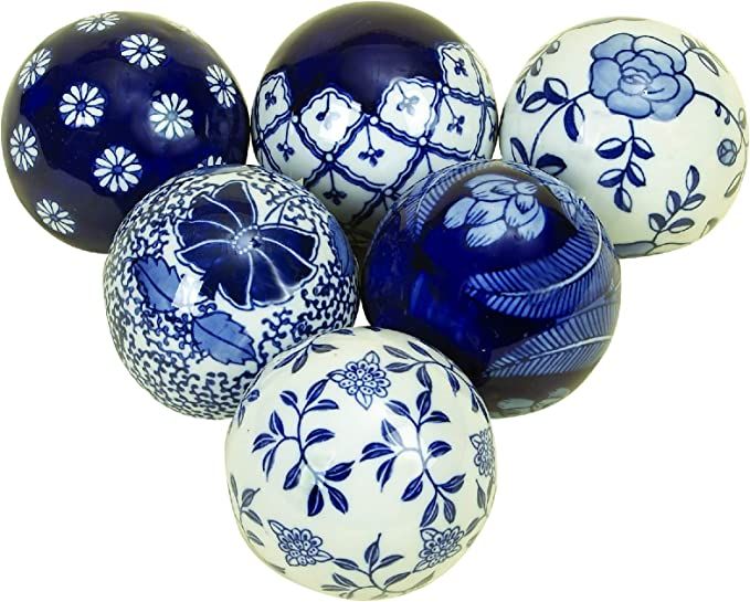 Set of 6 Ceramic Blue Balls, 3 Inches, Blue and White Gloss Ceramic Bowl Filler and Accents | Amazon (US)