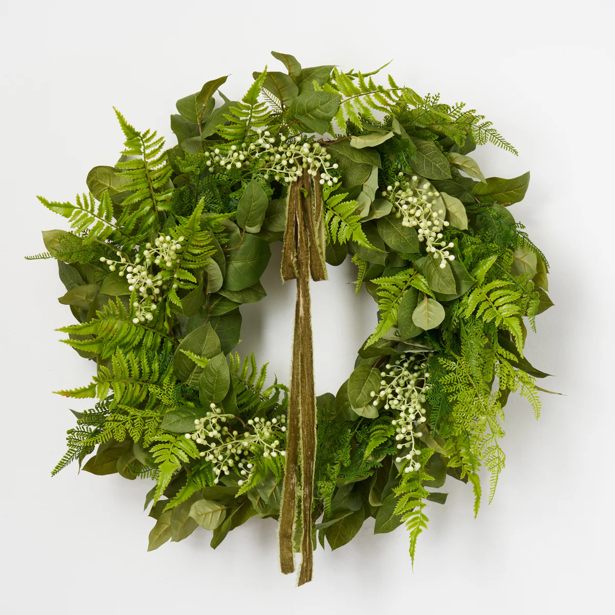 Deluxe Real Touch Mix Fern & Salal Leaf Lifelike Greenery Everyday Spring Front Door Wreath with ... | Darby Creek Trading