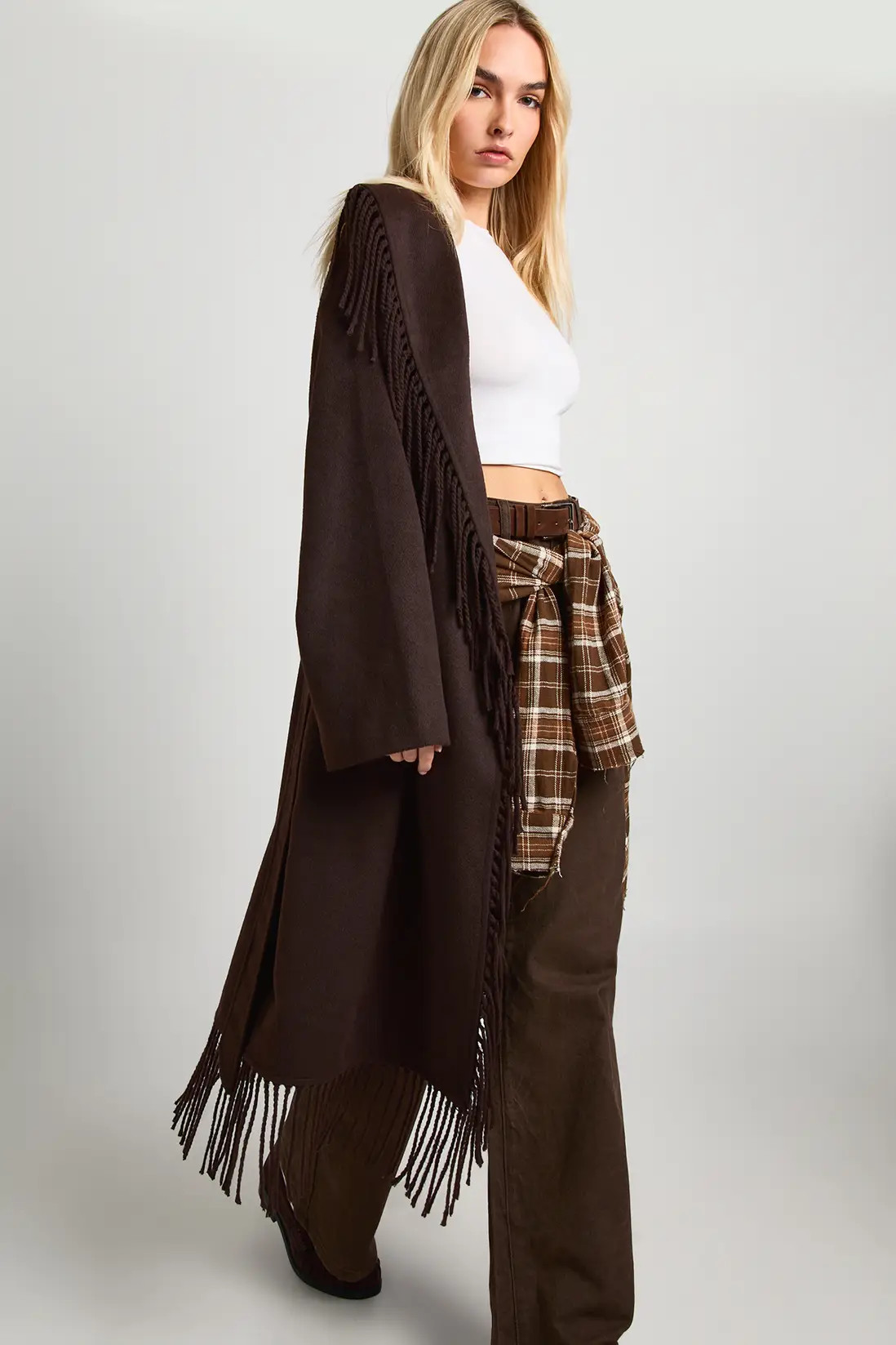 Fringe Detail Wool Look Coat | boohoo (US & Canada)
