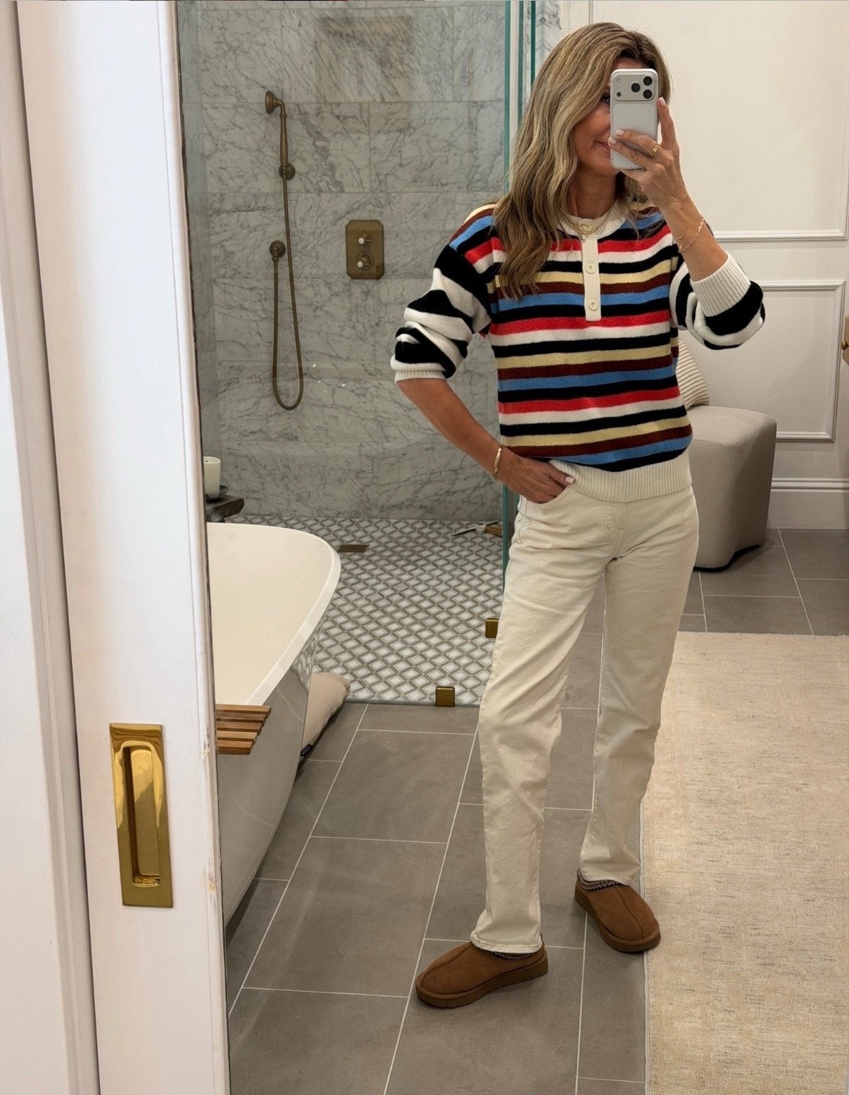 I’m 5’6”
-Love the fit of these jeans! TTS 
-Fun sweater! Sz XS 
-Ugg Tazz shoes 

#LTKOver40 #LTKgrwm #LTKootd