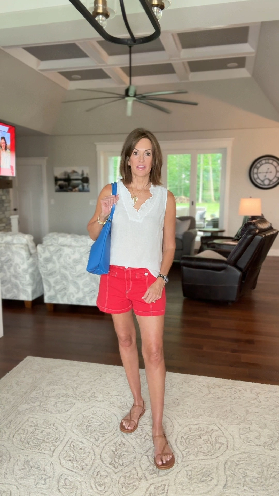 Linen ruffle top - medium
Red seamed shorts - 29

Summer style 
Travel style 
Vacation style

#LTKMidsize #LTKSaleAlert #LTKTravel