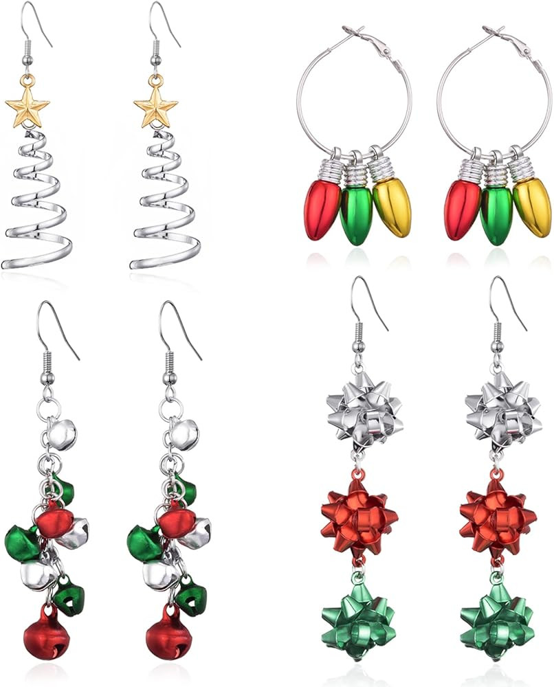 Christmas Earrings for Women Holiday Earrings Xmas Tree Candy Cane Bow Bell Light Bulbs Wreath Sa... | Amazon (US)