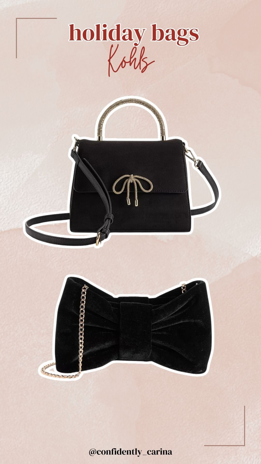 These two bags from Kohls are perfect for all of the holiday outfits! Bows are everywhere for the holidays so these are the perfect accessory. And they're under $40! 

 #LTKHoliday #LTKParties #LTKFindsUnder50