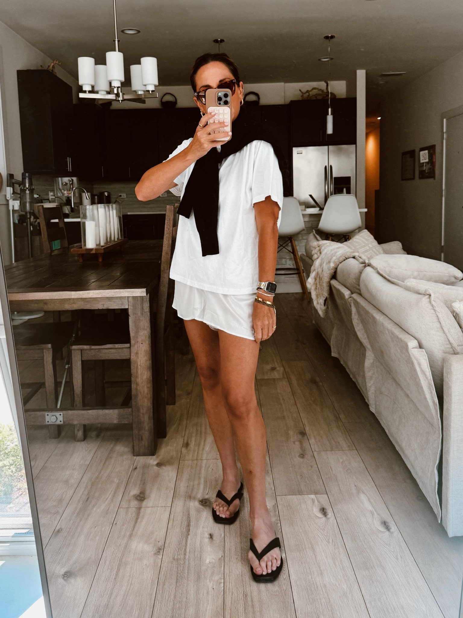 One of my favorite go-to summer outfits.  Oversized tee + silk shorts + flip flops 

#LTKStyleTip #LTKFindsUnder100